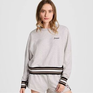Champion Women's French Terry Sweatshirt Gray Stripe XXL